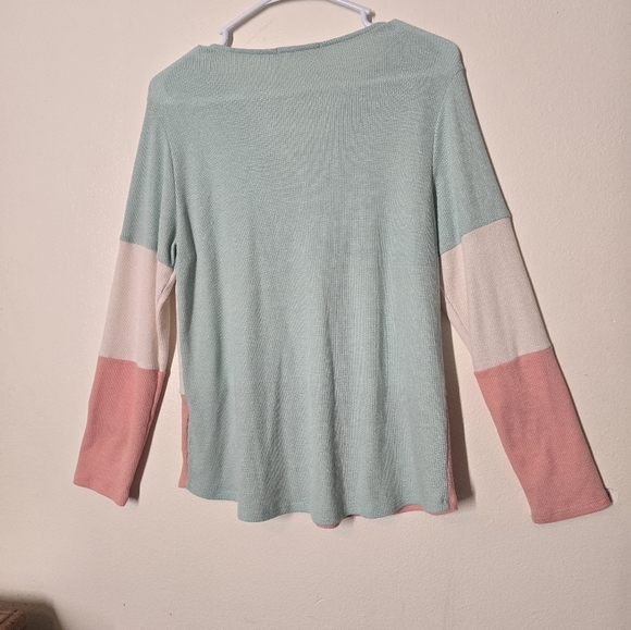 Twenty Second Color Block Sweatshirt - Mint, White, Pink - Picture 3 of 3